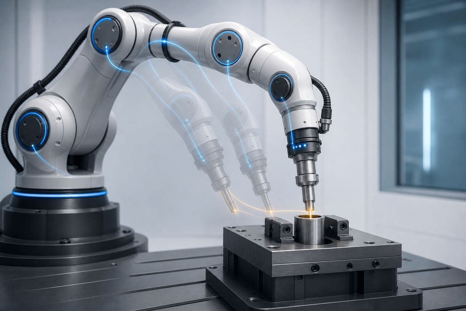 A generic robot arm measuring position and contact while inserting a part