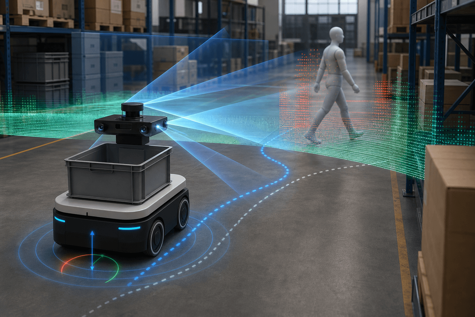 A mobile robot combining camera, range, wheel and inertial measurements into a route estimate