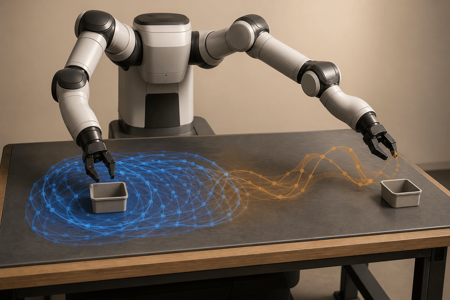 A learned robot path leaving the covered region of human demonstrations and encountering an unfamiliar state